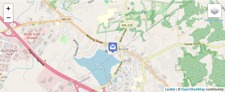Map of ZIP Code 02018 in Accord, MA — click to open interactive map