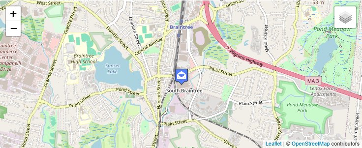 Map of ZIP Code 02185 in Braintree, MA — click to open interactive map