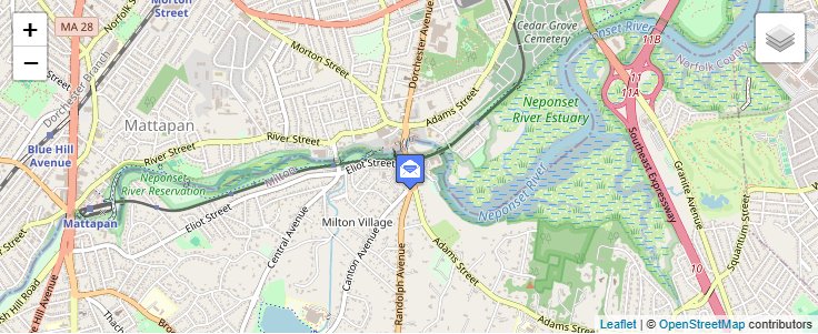 Map of ZIP Code 02187 in Milton Village, MA — click to open interactive map