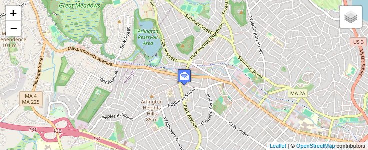 Map of ZIP Code 02475 in Arlington Heights, MA — click to open interactive map