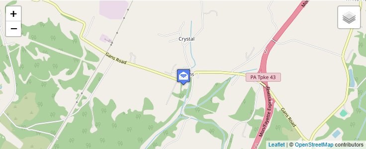 Map of ZIP Code 15439 in Gans, PA — click to open interactive map