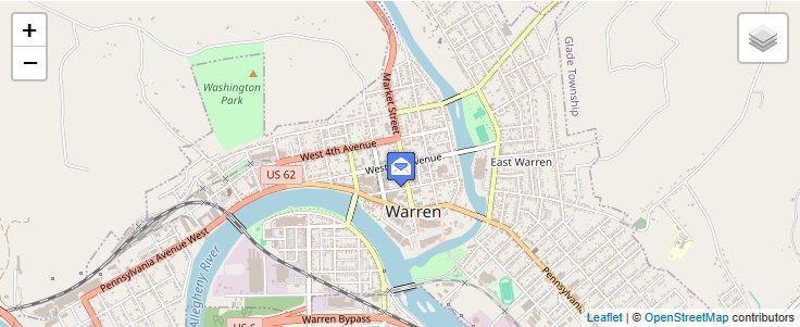 Map of ZIP Code 16368 in Warren, PA — click to open interactive map