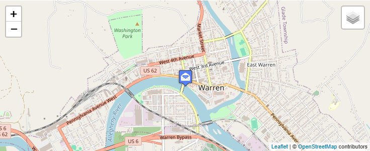 Map of ZIP Code 16369 in Warren, PA — click to open interactive map