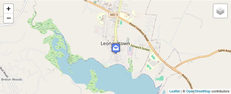 Map of ZIP Code 20627 in Compton, MD — click to open interactive map