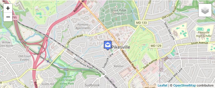 Map of ZIP Code 21282 in Pikesville, MD — click to open interactive map