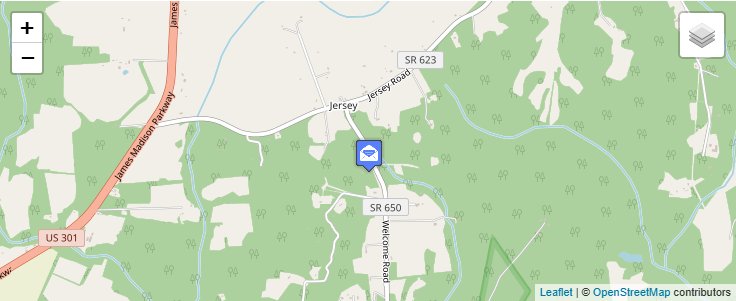 Map of ZIP Code 22481 in Jersey, VA — click to open interactive map