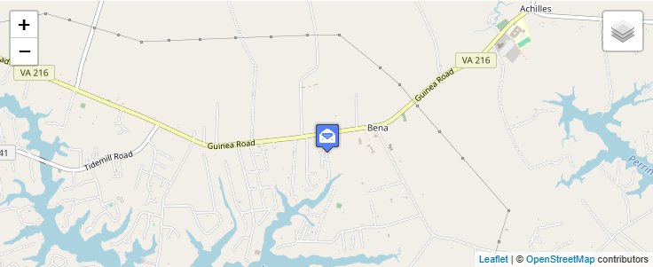 Map of ZIP Code 23018 in Bena, VA — click to open interactive map