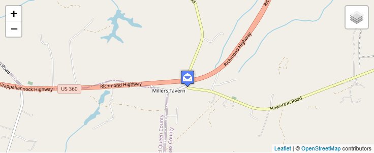 Map of ZIP Code 23115 in Millers Tavern, VA — click to open interactive map