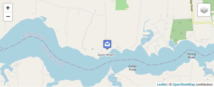 Map of ZIP Code 23345 in Davis Wharf, VA — click to open interactive map