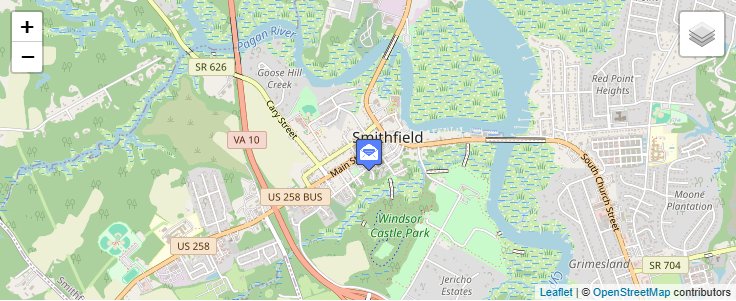 Map of ZIP Code 23431 in Smithfield, VA — click to open interactive map