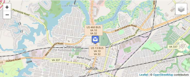 Map of ZIP Code 23439 in Suffolk, VA — click to open interactive map