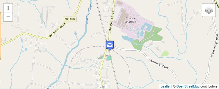 Map of ZIP Code 28038 in Earl, NC — click to open interactive map