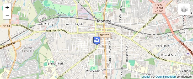 Map of ZIP Code 28111 in Monroe, NC — click to open interactive map