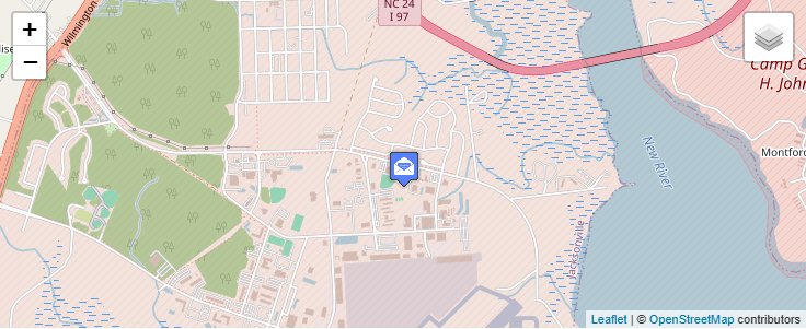 Map of ZIP Code 28545 in McCutcheon Field, NC — click to open interactive map