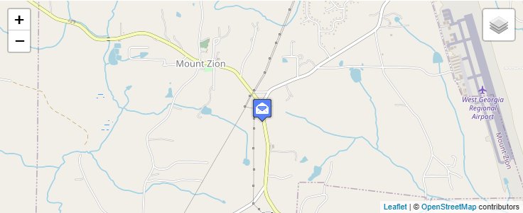 Map of ZIP Code 30150 in Mount Zion, GA — click to open interactive map