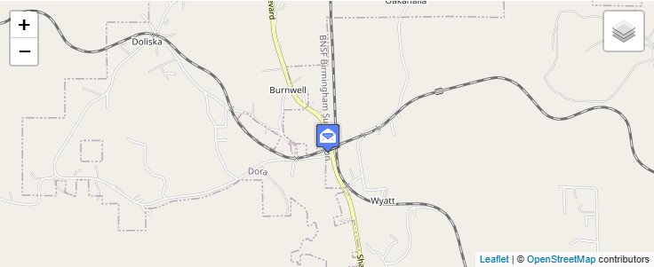 Map of ZIP Code 35038 in Burnwell, AL — click to open interactive map