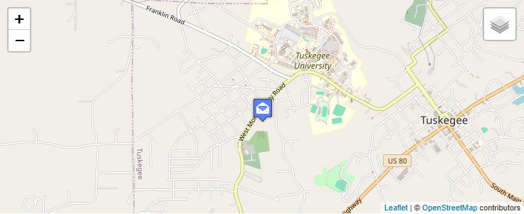 Map of ZIP Code 36087 in Tuskegee Institute, AL — click to open interactive map