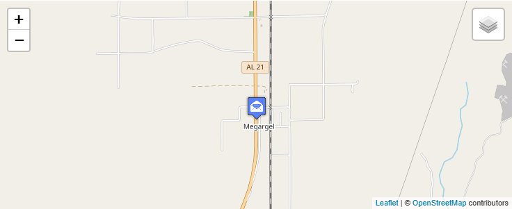Map of ZIP Code 36457 in Megargel, AL — click to open interactive map