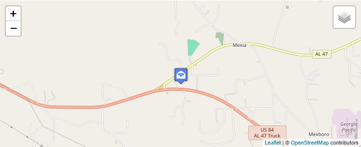 Map of ZIP Code 36458 in Mexia, AL — click to open interactive map