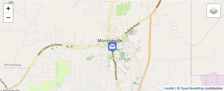 Map of ZIP Code 36461 in Monroeville, AL — click to open interactive map