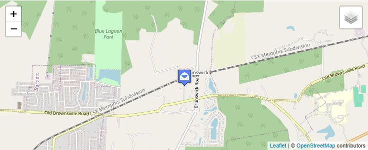 Map of ZIP Code 38014 in Brunswick, TN — click to open interactive map