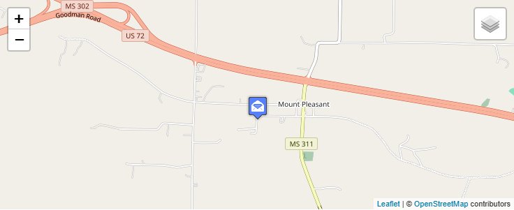 Map of ZIP Code 38649 in Mount Pleasant, MS — click to open interactive map