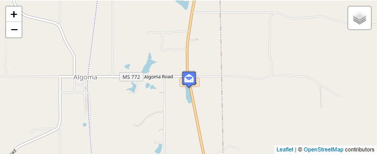 Map of ZIP Code 38820 in Algoma, MS — click to open interactive map