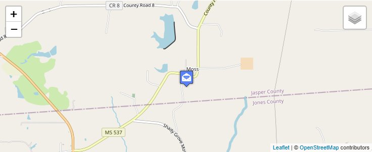 Map of ZIP Code 39460 in Moss, MS — click to open interactive map
