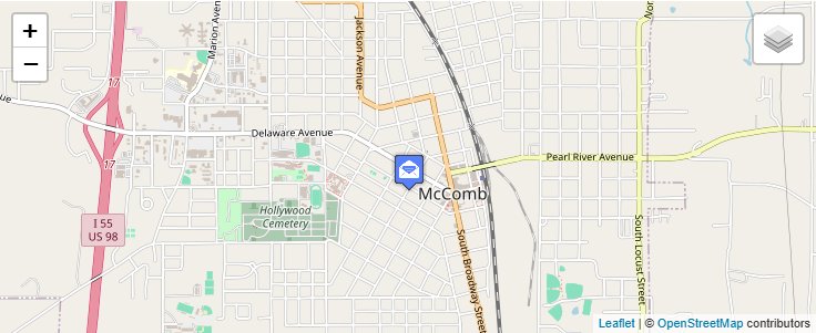 Map of ZIP Code 39649 in McComb, MS — click to open interactive map