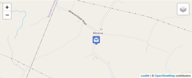 Map of ZIP Code 41062 in Minerva, KY — click to open interactive map