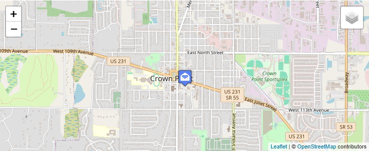 Map of ZIP Code 46308 in Crown Point, IN — click to open interactive map