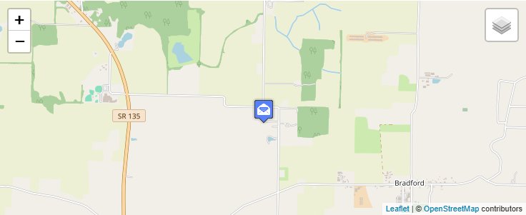 Map of ZIP Code 47107 in Bradford, IN — click to open interactive map