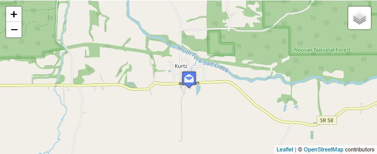 Map of ZIP Code 47249 in Kurtz, IN — click to open interactive map