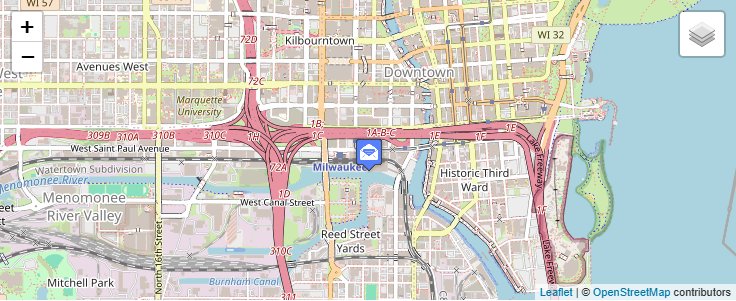 Map of ZIP Code 53201 in Milwaukee, WI — click to open interactive map