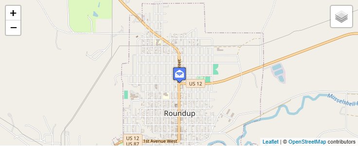 Map of ZIP Code 59073 in Roundup, MT — click to open interactive map