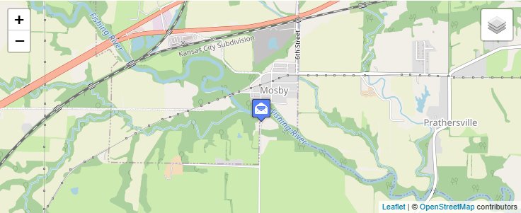 Map of ZIP Code 64073 in Mosby, MO — click to open interactive map