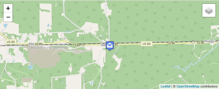 Map of ZIP Code 71080 in Taylor, LA — click to open interactive map