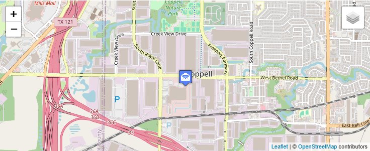 Map of ZIP Code 75099 in Coppell, TX — click to open interactive map