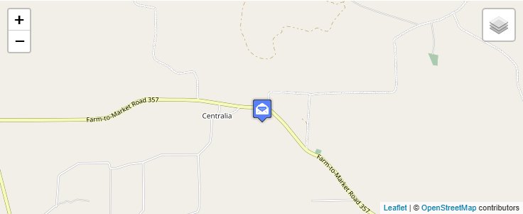 Map of ZIP Code 75834 in Centralia, TX — click to open interactive map
