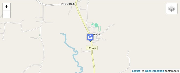 Map of ZIP Code 75978 in Woden, TX — click to open interactive map