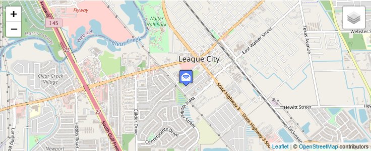 Map of ZIP Code 77574 in League City, TX — click to open interactive map