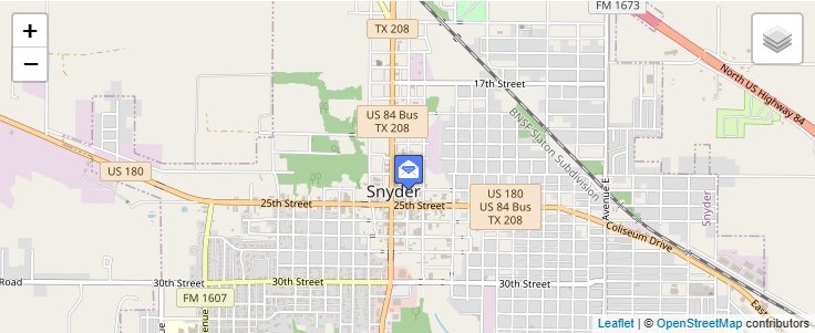 Map of ZIP Code 79550 in Snyder, TX — click to open interactive map